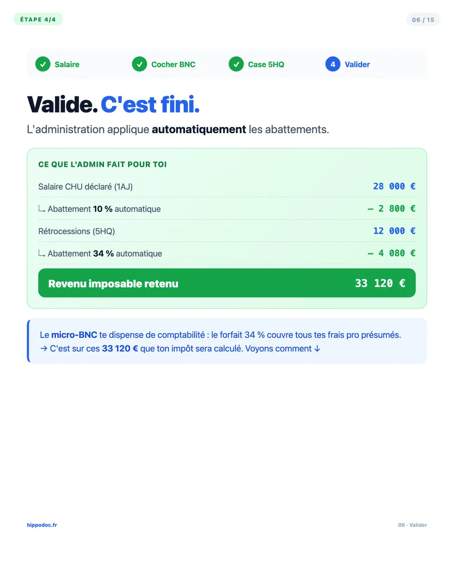 Étape 4 — Valide, l'administration applique les abattements automatiquement